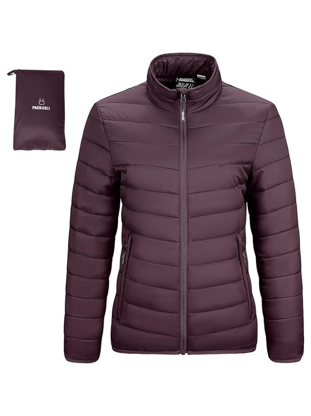 Outdoor Ventures Women's Packable Full-Zip Puffer Jacket EggPlant Color Size L